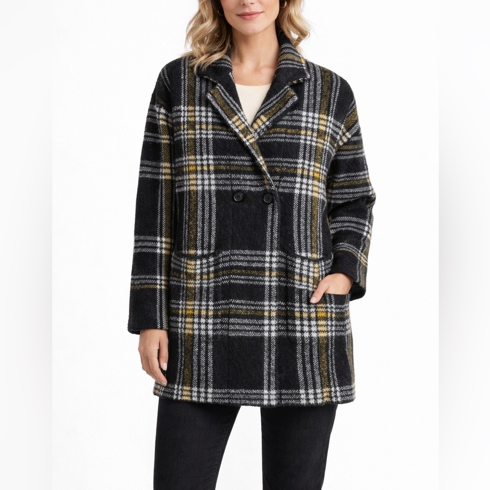 Coco + Carmen Wool Blend Plaid Sweater Jacket Coat L/XL